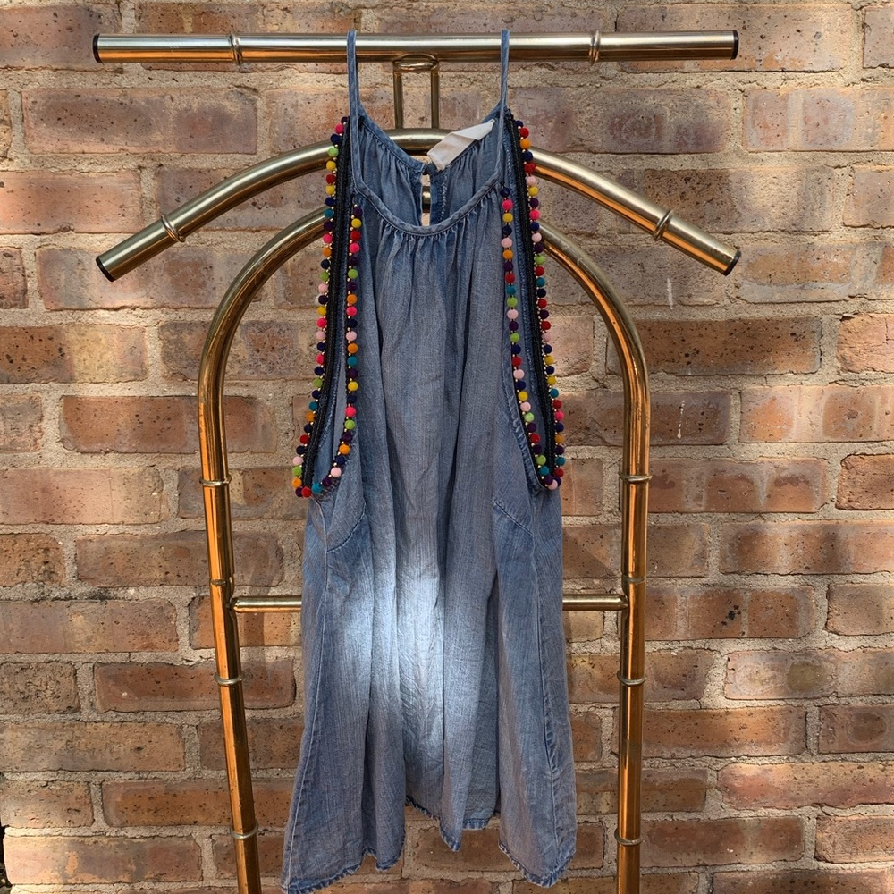 Altar’d State Rainbow Pom Pom Chambray Tank, size Small